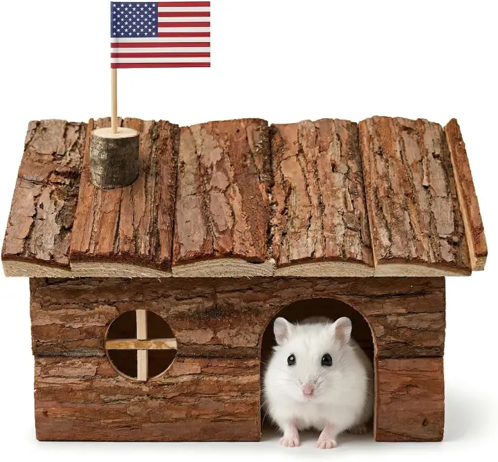 Pine Chew Hut — Wooden Hamster Hideout for Dwarf Hamsters & Gerbils