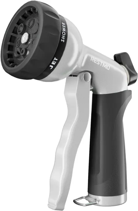 RESTMO Metal Garden Hose Nozzle — 7-Pattern High-Pressure Sprayer