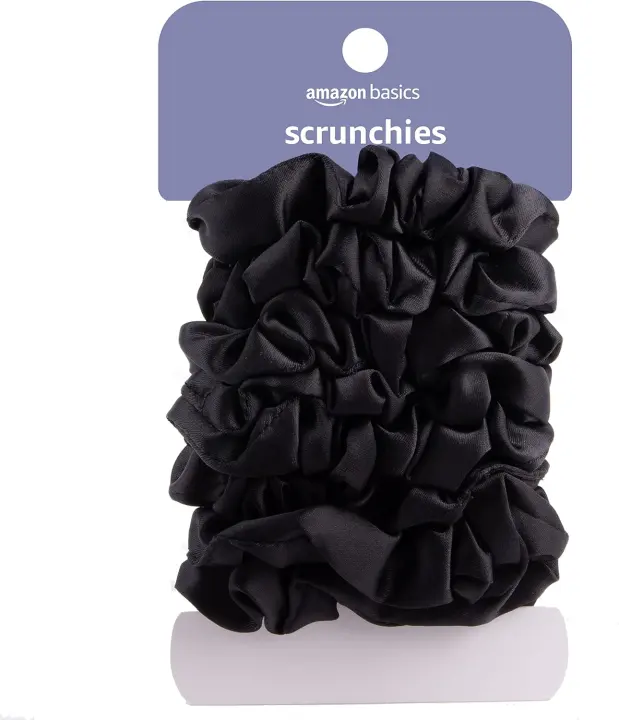 Satin Scrunchies — No‑Crease Hair Ties for Thin & Normal Hair, 8-Pack (Black)