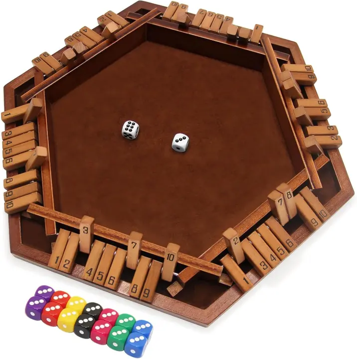 Shut the Box Wooden Dice Game — 6-Sided Set with 16 Dice