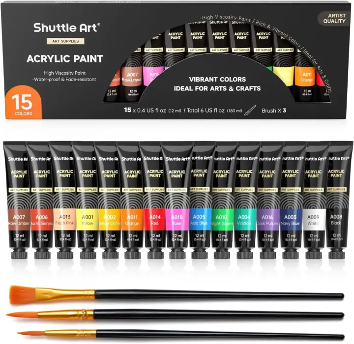 Shuttle Art Acrylic Paint Set — 15 x 12ml Tubes Artist Acrylics