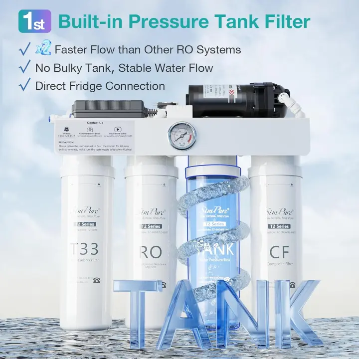 SimPure T2-600T UV Reverse-Osmosis 600 GPD Water Purifier with Built-In Tank