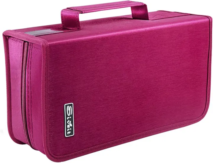 Siveit 128-CD/DVD Carry Binder — Portable Disc Organizer (Black, Rose)