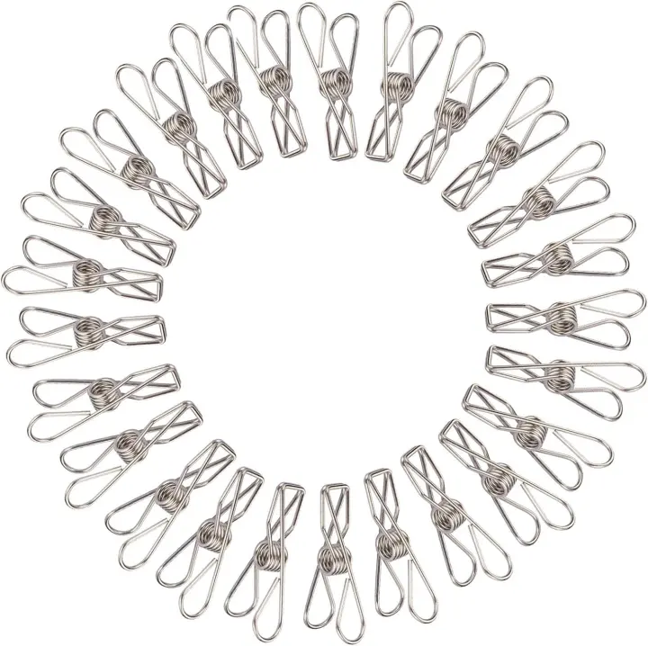Small Stainless Steel Chip Clips — 40-Pack, 1.7 in Clothespins