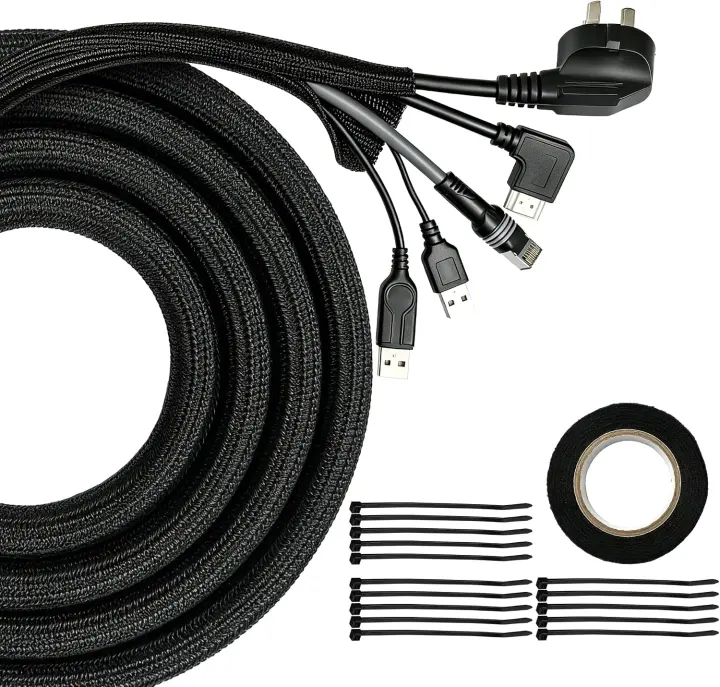 Split Braided Cable Management Sleeve — 25ft Cord Protector