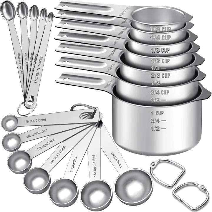 Stainless Steel Nesting Measuring Cups & Spoons Set — Multi-Size Kit