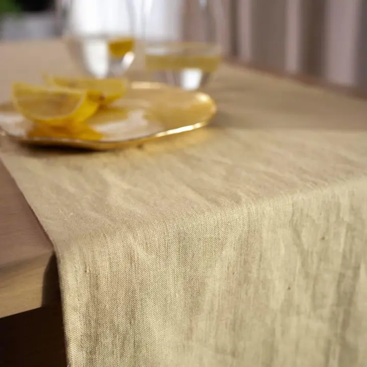 Stonewashed Flax Linen Table Runner — 14 x 60 in, Royal Creme