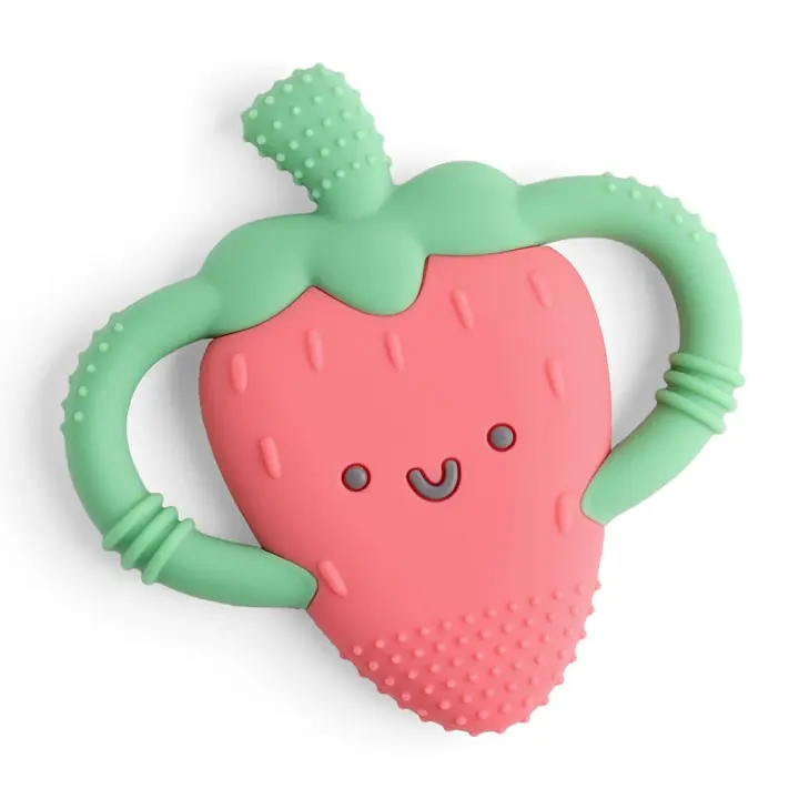 Strawberry-Shaped Silicone Baby Teether with Handles