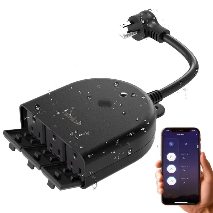 TESSAN Outdoor Smart Plug — 3-Outlet 2.4GHz Wi‑Fi Waterproof Controller