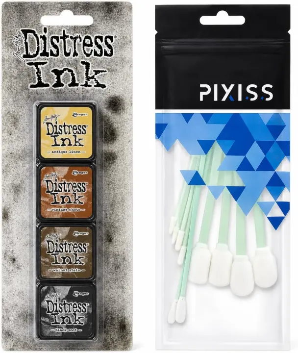 Tim Holtz Distress Oxide Ink Pads + Pixiss Foam Blending Brushes — 1"x1" Stamp Pads