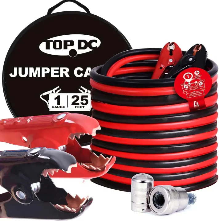 TOPDC 1-Gauge 25-Foot Heavy-Duty Jumper Cables