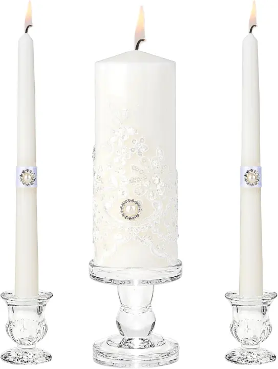 Unity Candle Set with Glass Holders for Wedding Ceremonies