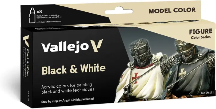 Vallejo Black & White Model Color Acrylic Set — 8 x 18ml