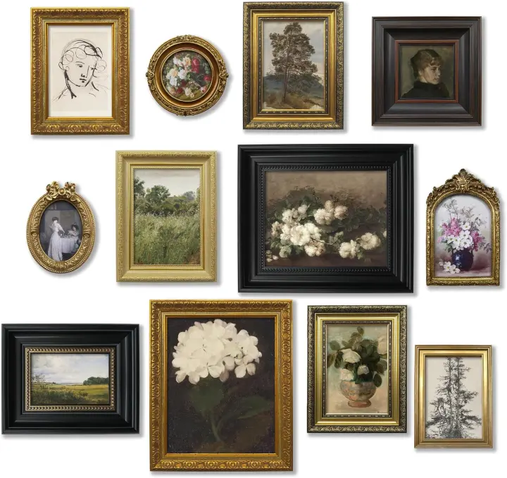 Vintage Picture Frame Set — 12-Piece Antique Gold & Brass