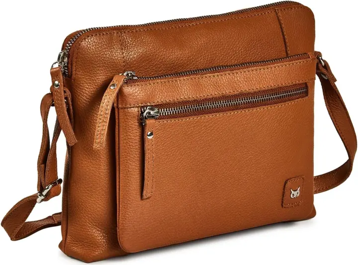 Women's Leather Crossbody Bag — Small Soft Pebbled Sling (Cognac Nappa)