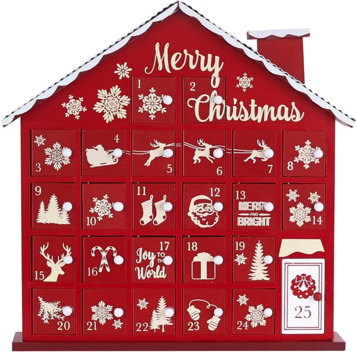 Wooden House Advent Calendar with 25 Drawers — 2026 Christmas Countdown