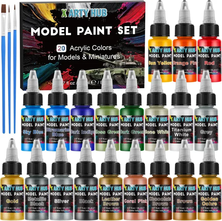 X ARTY HUB 20-Color Model Paint Kit with Three Brushes