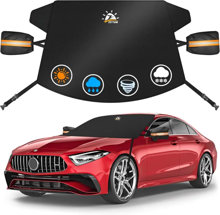 Zettum 600D Car Windshield Cover with Mirror Guards — Snow & Ice Shield
