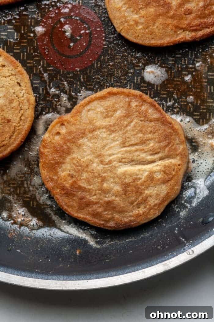 Skillet with oat flour pancakes