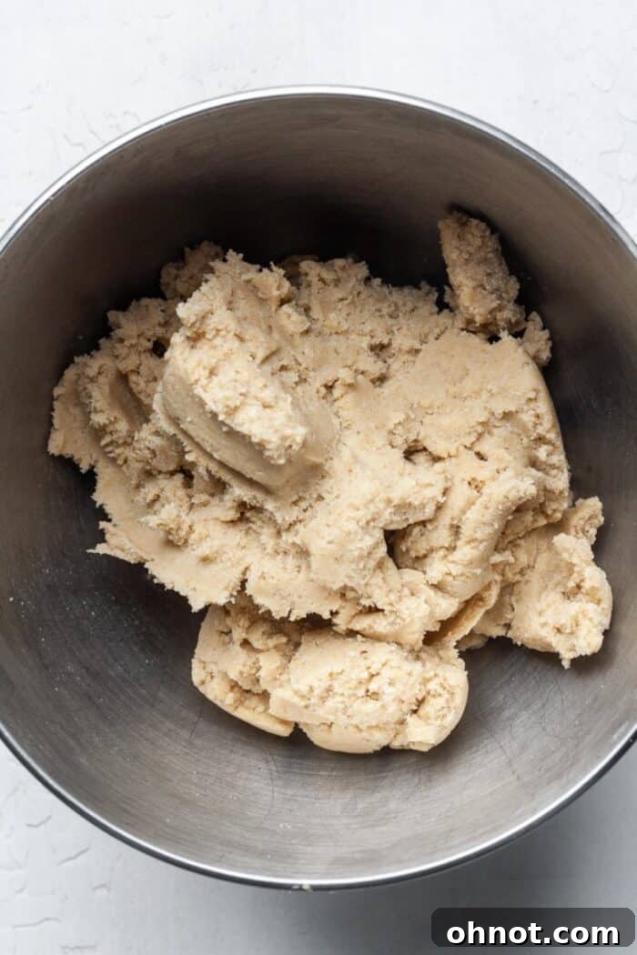 Thick cookie dough in bowl