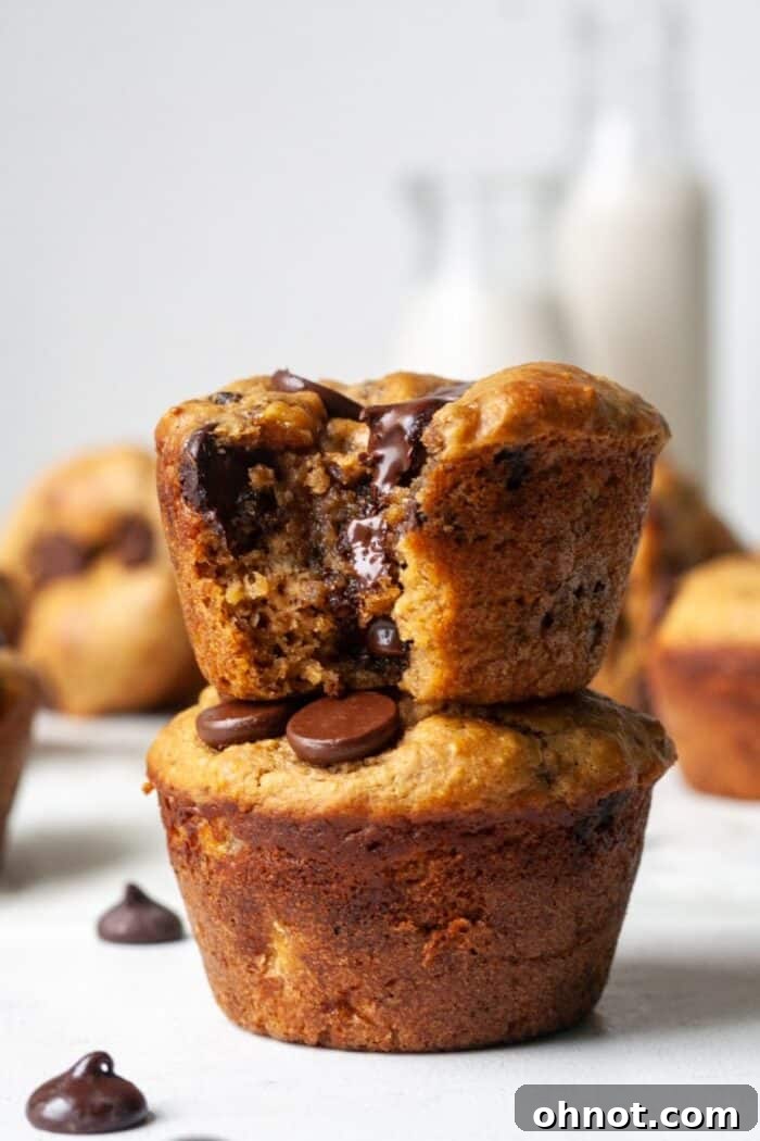 Stacked banana protein muffins, ready to be enjoyed.