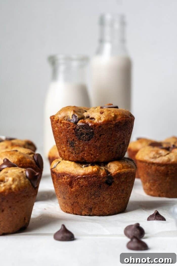 Delicious banana protein muffins served with milk.