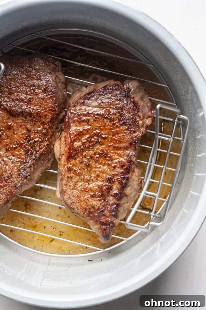 Steak in Instant Pot on trivet