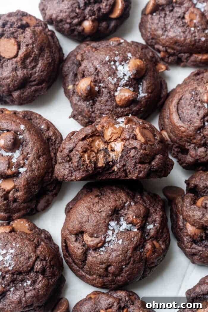 Stack of thick gluten-free double chocolate cookies
