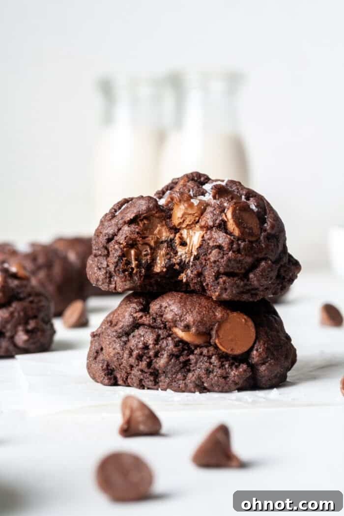 Platter of gluten-free double chocolate cookies, some with sea salt