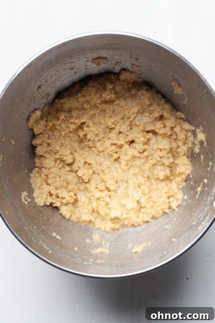 Wet ingredients for gluten-free cookie dough in a mixing bowl