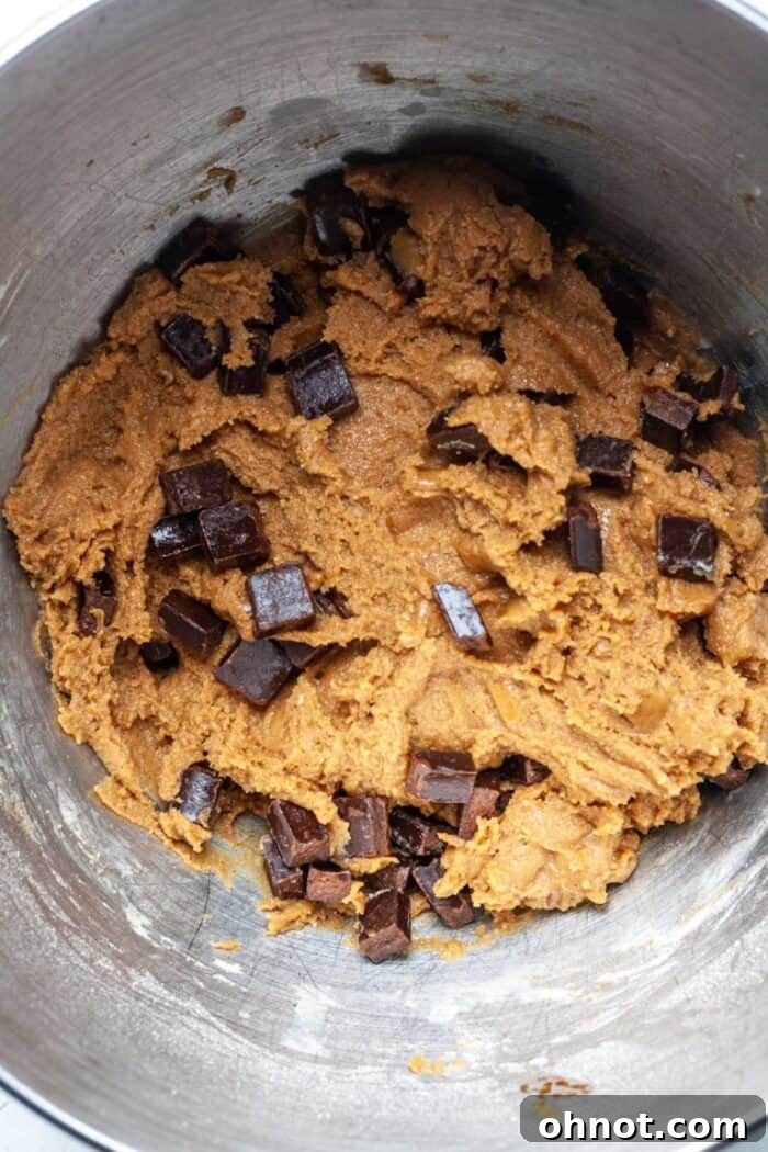 Chocolate chunk cookie dough in bowl