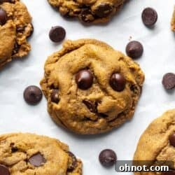 Sunbutter cookies with dark chocolate chips, showing a batch of baked cookies