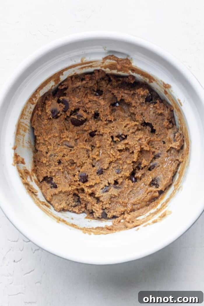 Chocolate chip nut-free cookie dough with dark chocolate chips folded in.