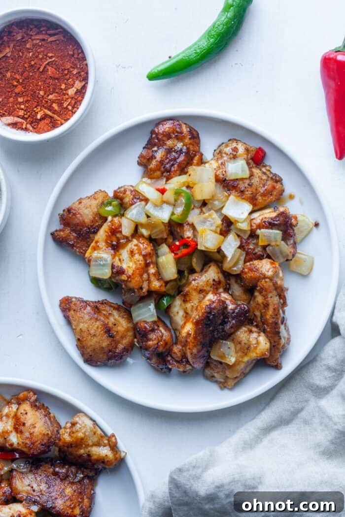 Chinese salt and pepper chicken on plate