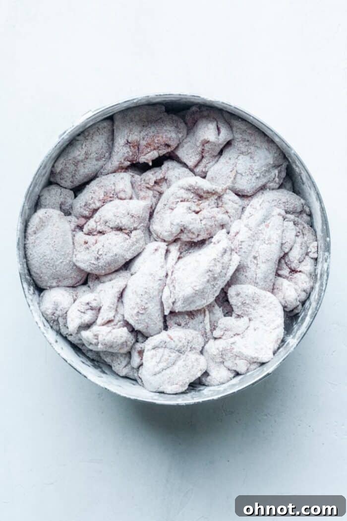 Chicken coated in tapioca flour
