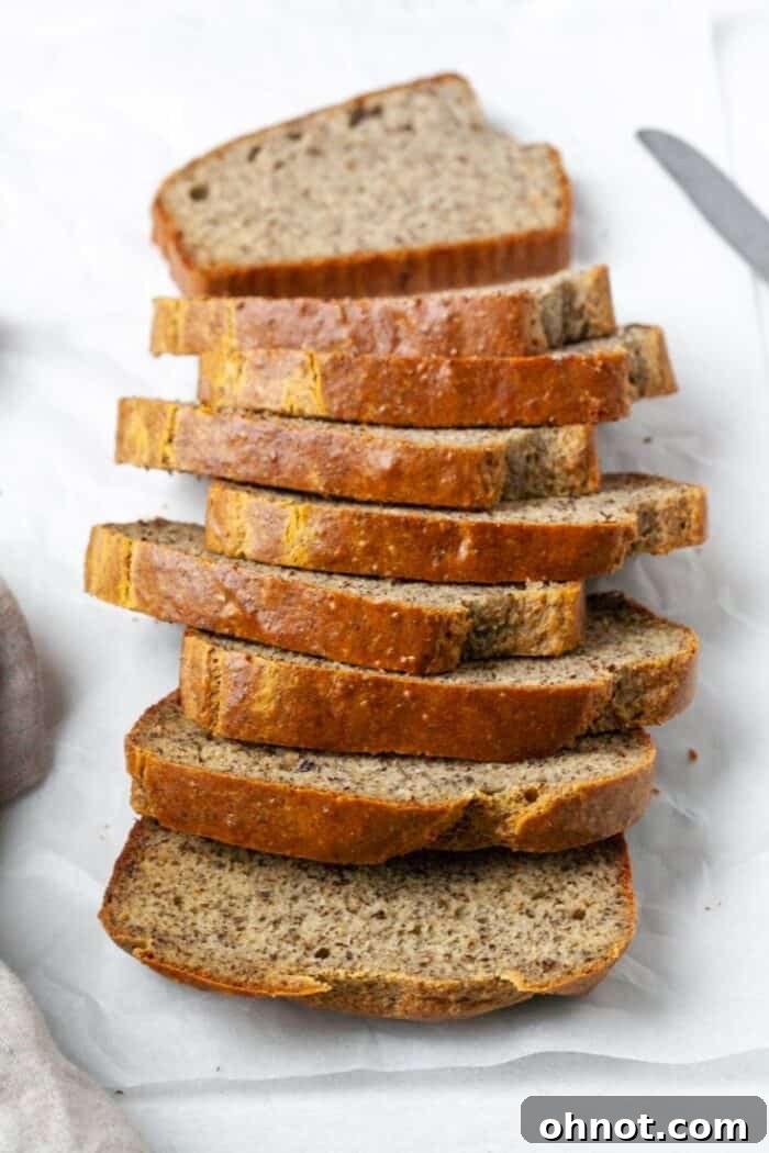Sliced Paleo bread on parchment paper