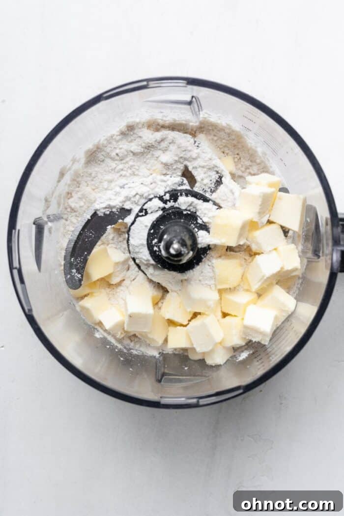 Cubed butter in food processor