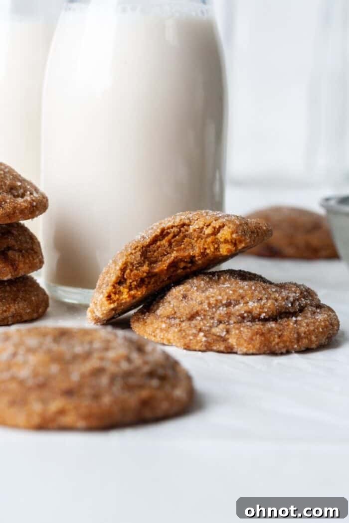 Chewy Vegan ginger cookies paired with a glass of plant-based milk.
