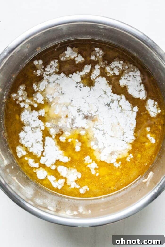 Tapioca flour and broth in bowl