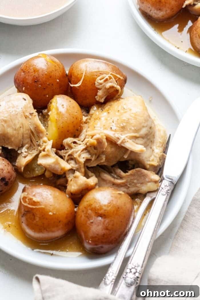 Instant Pot chicken thighs with potatoes on plate