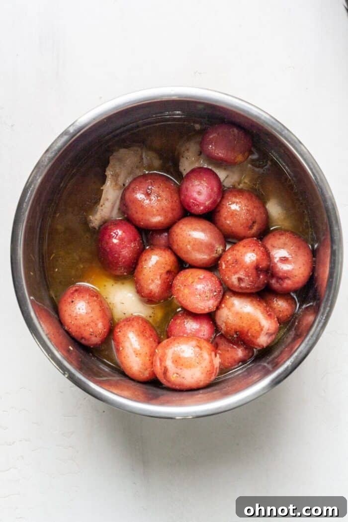 Red potatoes in pressure cooker
