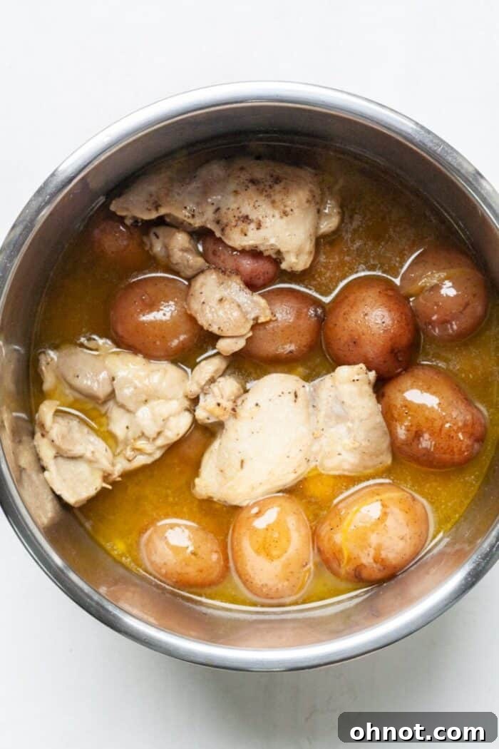 Chicken and potatoes in bowl