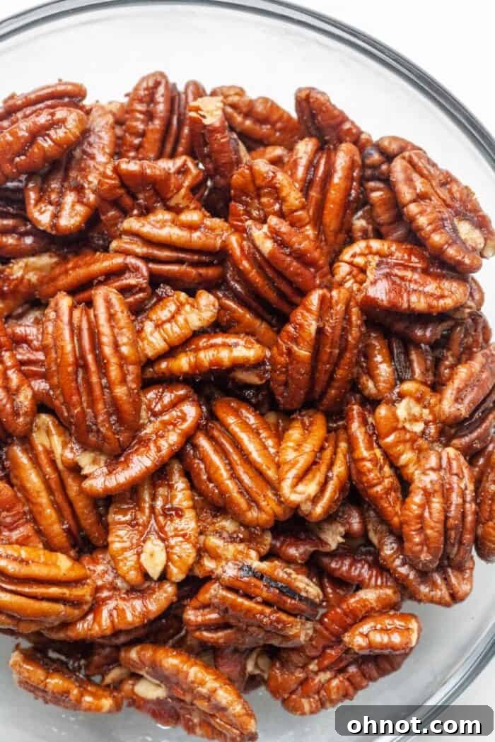 Roasted pecans in bowl