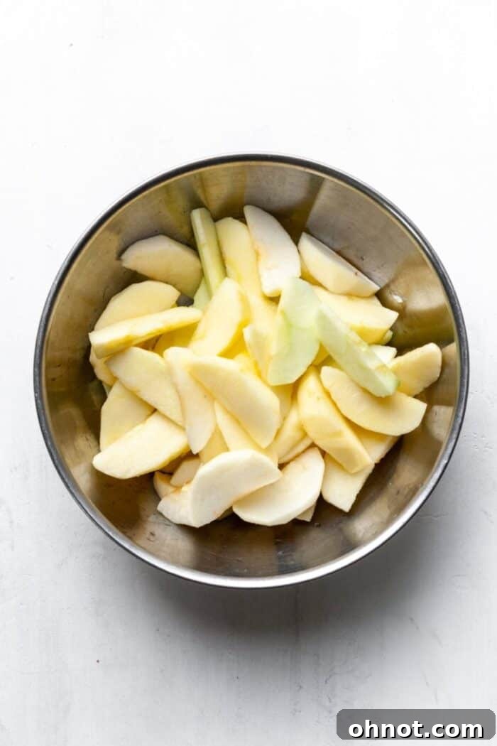 Neatly sliced apples, ready for cooking