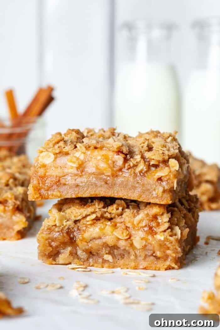 Stack of perfectly cut apple crisp bars