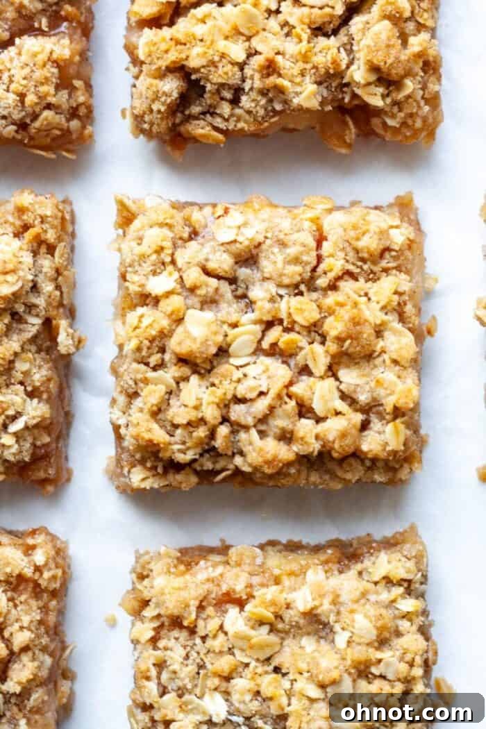Gluten free apple crisp bars, showcasing the crumbly top