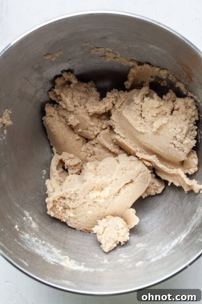 Shortbread crust dough ready to be pressed into pan