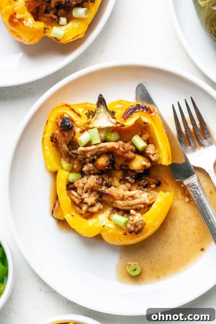 A vibrant platter of healthy stuffed peppers, ready to be served.