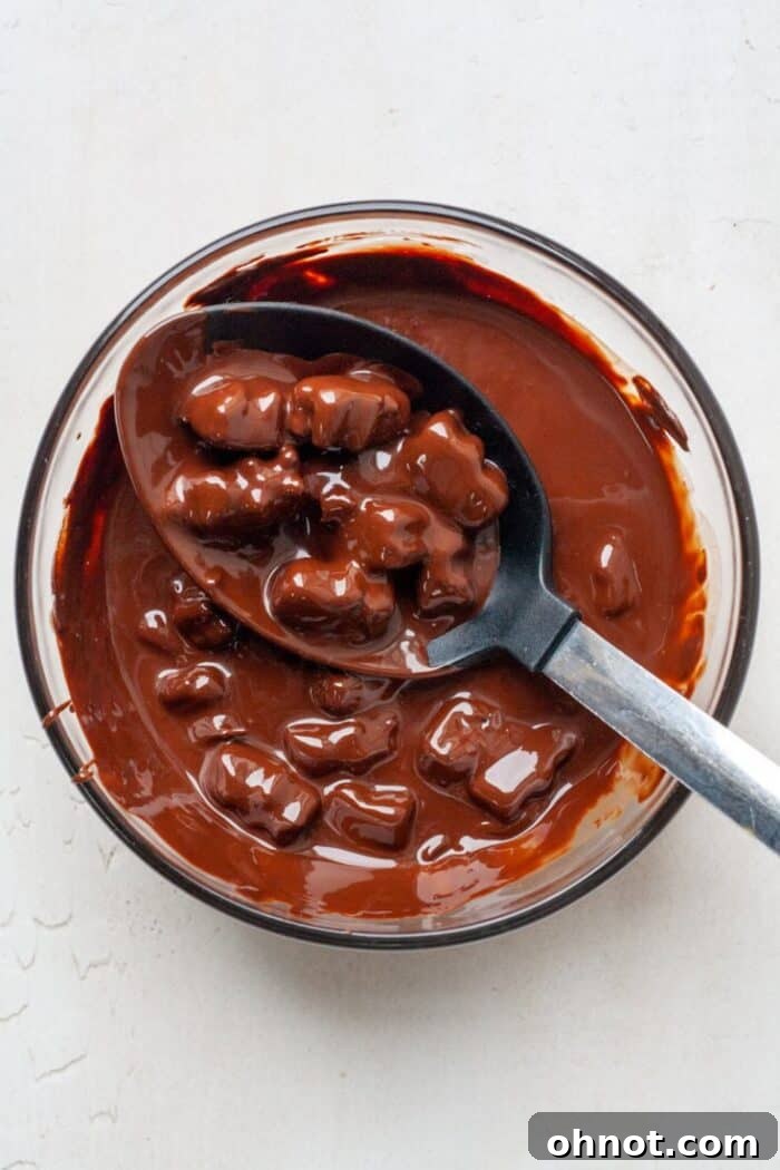 Slotted spoon with dark chocolate