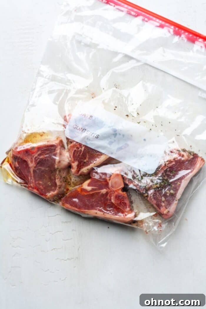 Close-up of meat in Ziplock bag with marinade